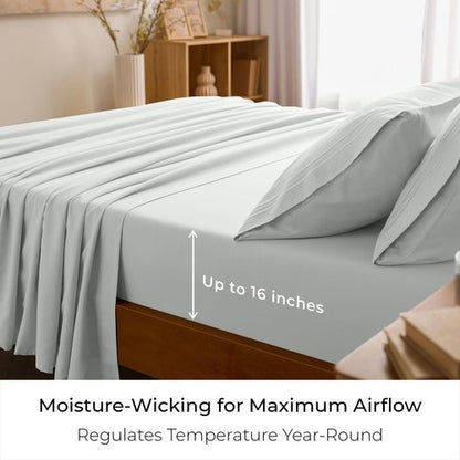 Mellanni California King Sheets Set - 4 PC Iconic Collection Bedding - Hotel Luxury, Extra Soft, Cooling Bed Sheets - Wrinkle, Fade, Stain Resistant (Cal King, Ivory)