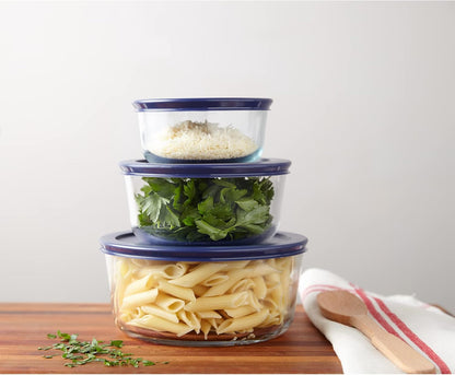 Pyrex Simply Store Glass Food Storage Containers Set - 3-Pack Meal Prep with BPA-Free Lids | Dishwasher & Microwave Safe (2, 4 & 7 Cup)
