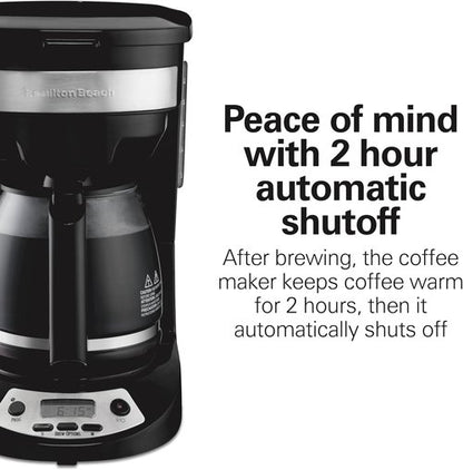 Hamilton Beach 12-Cup Programmable Coffee Maker - Regular & Bold Brew Options, Auto Pause, Black & Stainless Accents