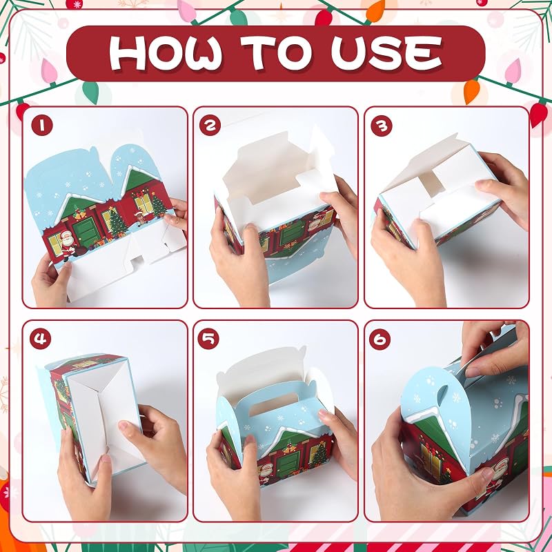 Patimate 24 Pack Christmas Cookie Boxes with Handles - 4 Styles Gift Boxes V03