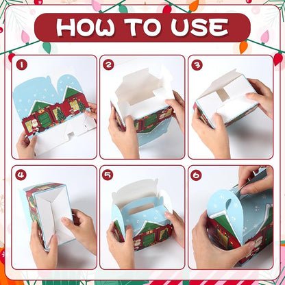 Patimate 24 Pack Christmas Cookie Boxes with Handles - 4 Styles Gift Boxes V03
