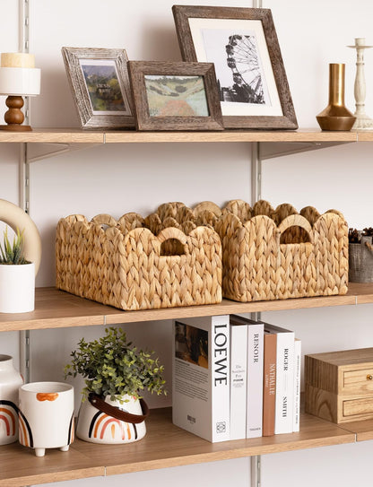 StorageWorks Scalloped Edge Wicker Basket - Hand-Woven Rattan Baskets with Handles | 2 Pack for Organizing & Decor
