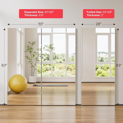 Brisafe 360° Folding Full-Length Mirror 63" x 55" White - Shatterproof Nano Film