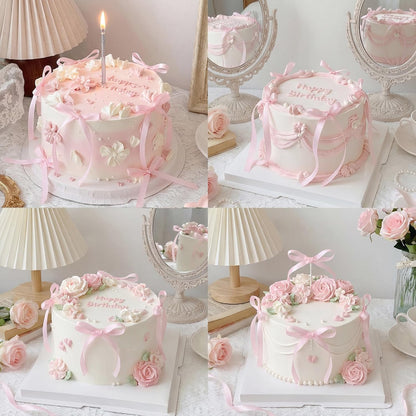 Skiennix 30 Pack Bow Cake Toppers - Pink Ribbons for Coquette Themed Celebrations | Perfect for Birthdays, Baby Showers, Weddings & More