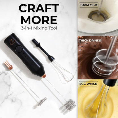 Zulay Kitchen Rechargeable Milk Frother | 3 Speeds & 3 Whisk Attachments - USB Charging, Perfect for Lattes & Cappuccinos - Black Copper