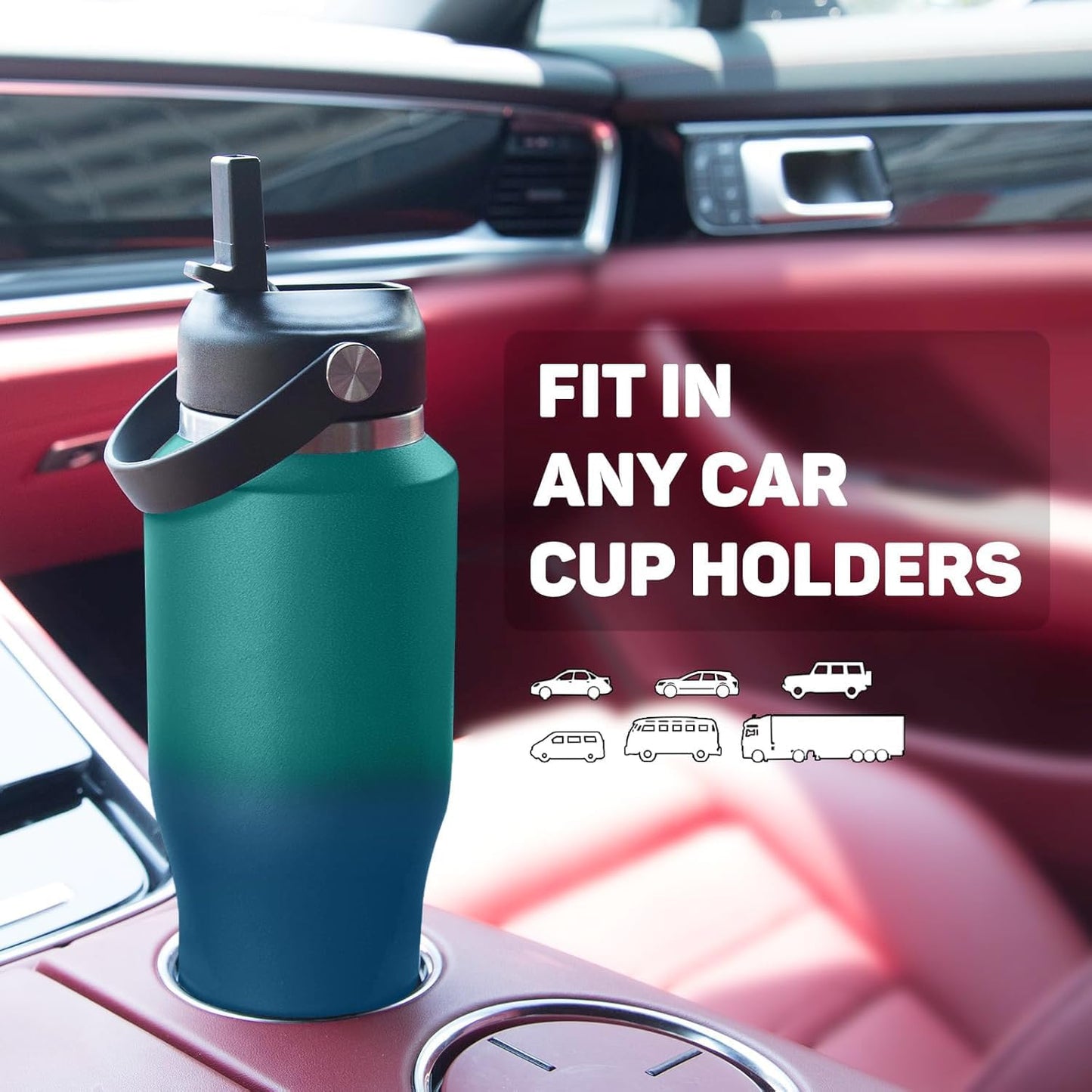 Skiennix Insulated Water Bottle - 32oz Stainless Steel with Straw & Spout Lids | Keeps Drinks Cold for 24h & Hot for 12h