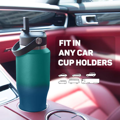 Skiennix Insulated Water Bottle - 32oz Stainless Steel with Straw & Spout Lids | Keeps Drinks Cold for 24h & Hot for 12h