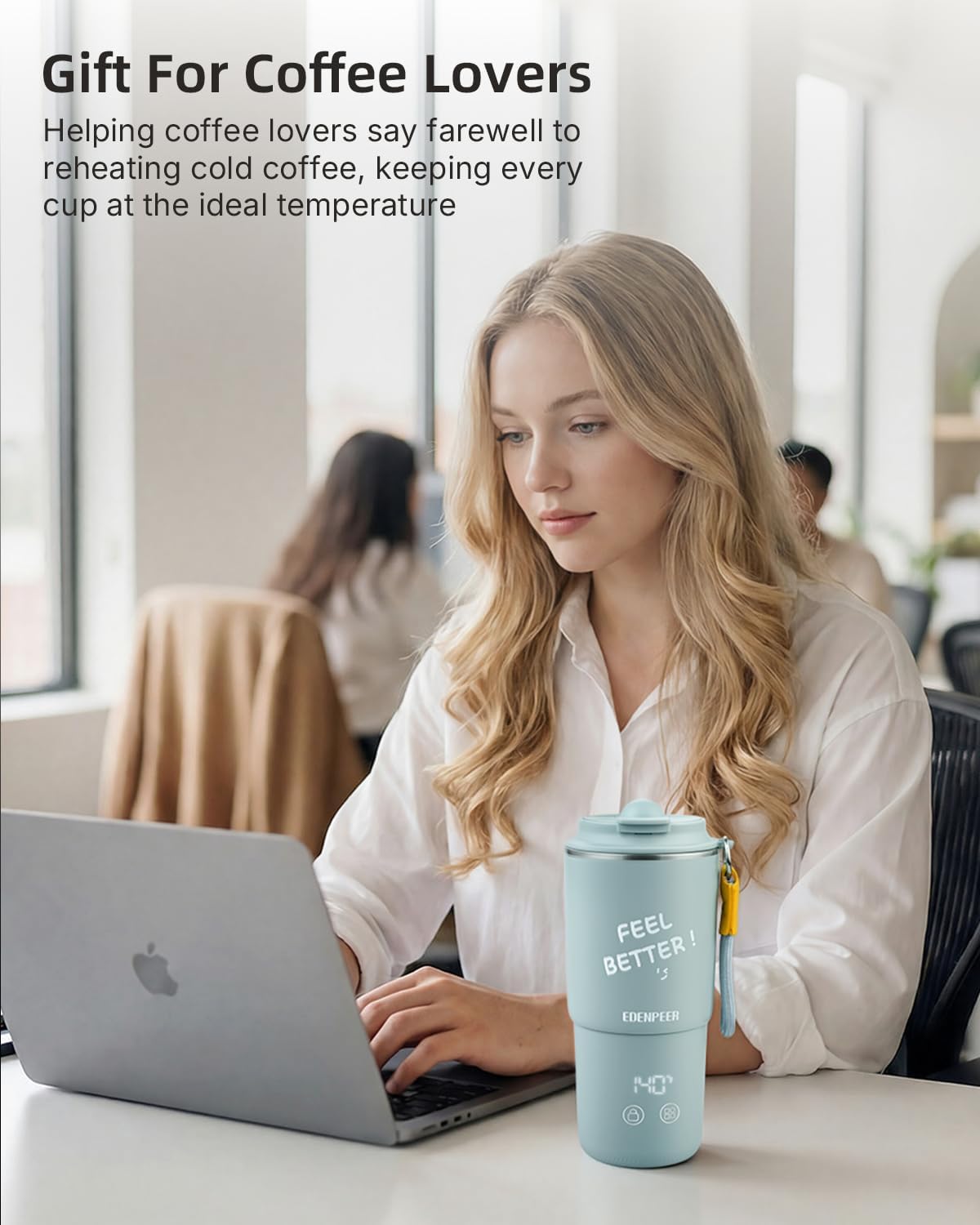 Self Heating Coffee Mug - 14oz Electric Travel Mug with 120W Fast Heating & Leak-Proof Lid | Perfect for Home, Office & Travel