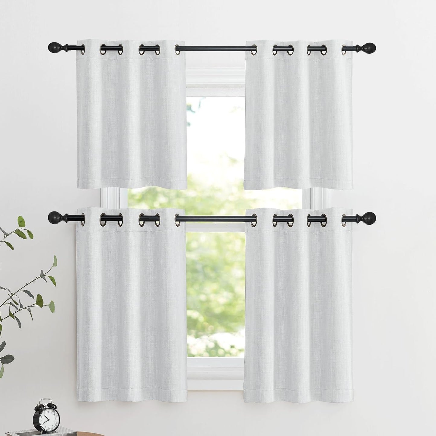 NICETOWN Faux Linen Greyish White Room Darkening Curtain Valances - Energy Saving Thermal Tiers | 36" Long, 2 Panels