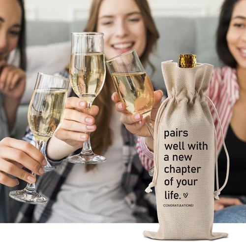 BQXS Going Moving Leaving Away Retirement Gifts for Women Friends Coworkers Farewell Gifts Wine Bag Party Decorations New Home Job Beginning Gifts Pairs Well With A New Chapter Wine Bag