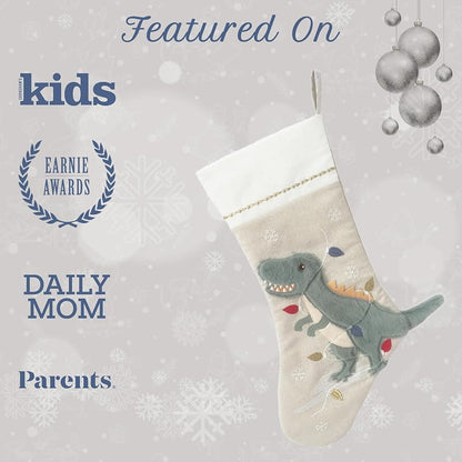 Dino Festive Christmas Stocking 21-Inch Linen Mantel Decor - Mon Ami Dino Variation
