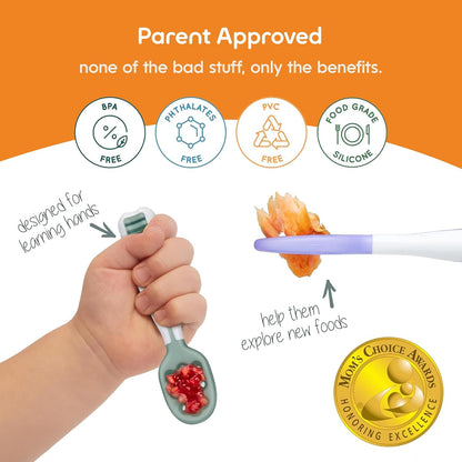 NumNum Baby Spoons Set - Silicone Self-Feeding Utensils for 6+ Months | BPA-Free, 4 Pack in Classic Colors