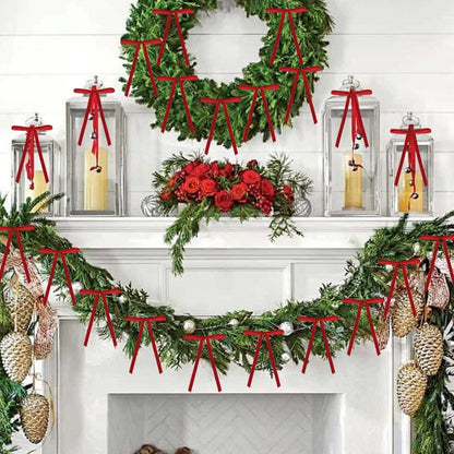 Quimoy Velvet Christmas Bows - 24 Pcs Red Ribbon Ornaments for Tree & Wreath | 5x7 Inch Decor