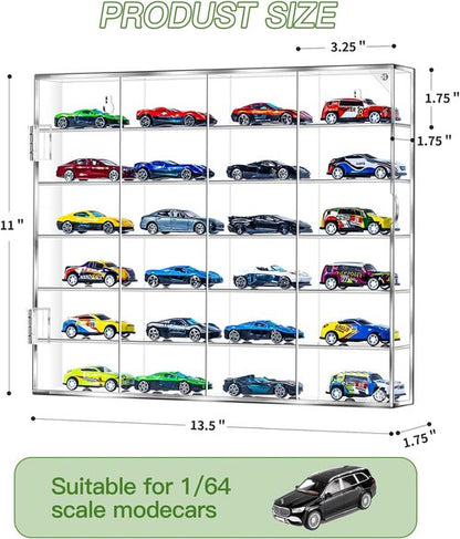 JUESHA Acrylic Display Case - Hot Wheels Storage for 1/64 Scale Cars | 6 Levels, 24 Slots, Clear Organizer