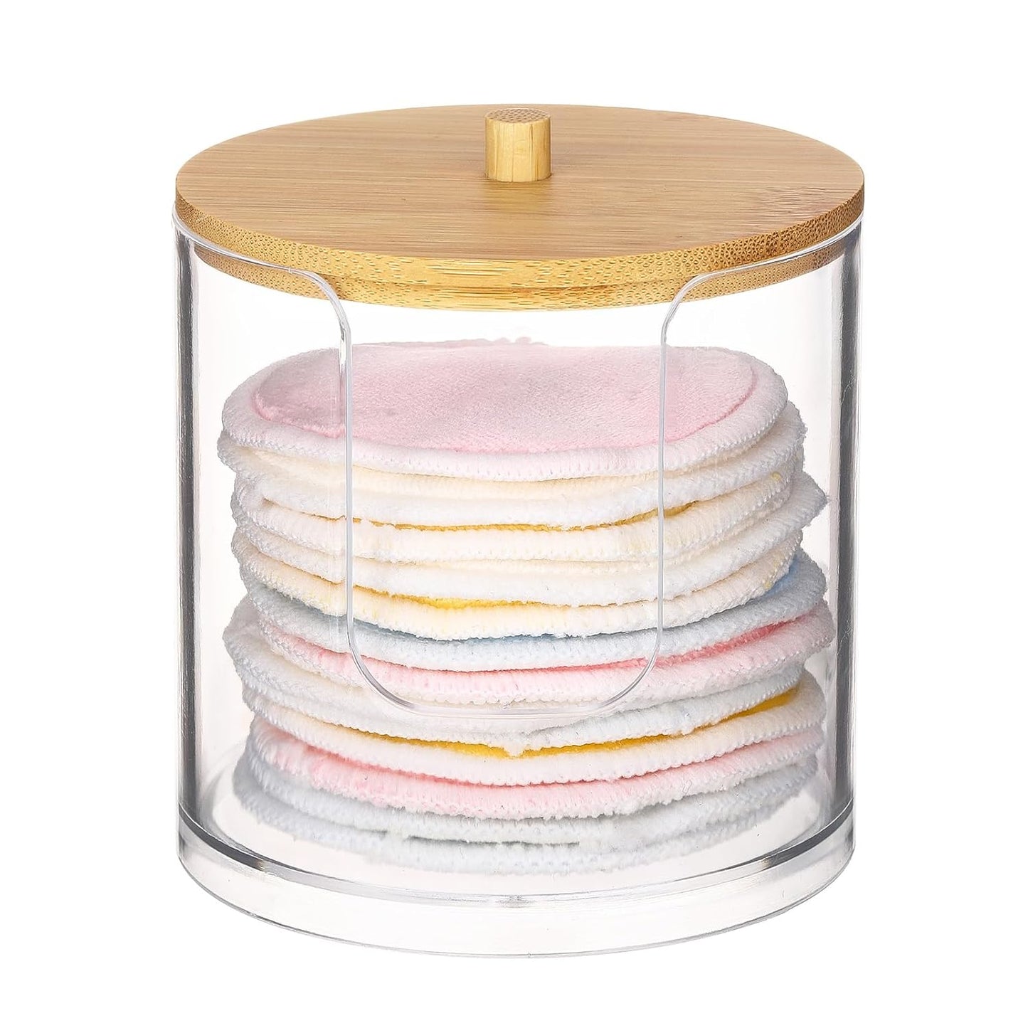Tbestmax Cotton Pad Dispenser - Clear Plastic Bathroom Organizer with Bamboo Lid