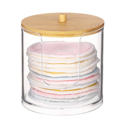 Tbestmax Cotton Pad Dispenser - Clear Plastic Bathroom Organizer with Bamboo Lid
