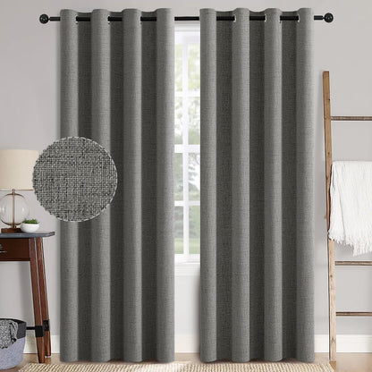 MIULEE Dark Grey Linen Texture Curtains - 2 Pack Blackout Grommet 52x108 Inch | Classic Room Darkening Design