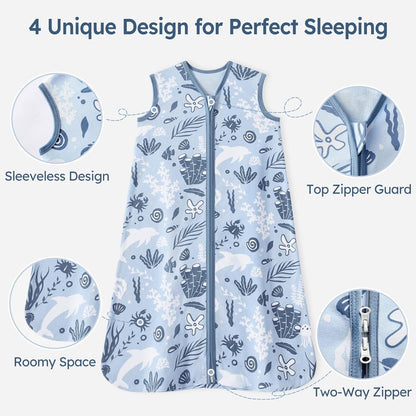 Unnivoll Baby Sleep Sack - 100% Cotton Lightweight Wearable Blanket for Infants 0-6 Months | Blue Dolphin