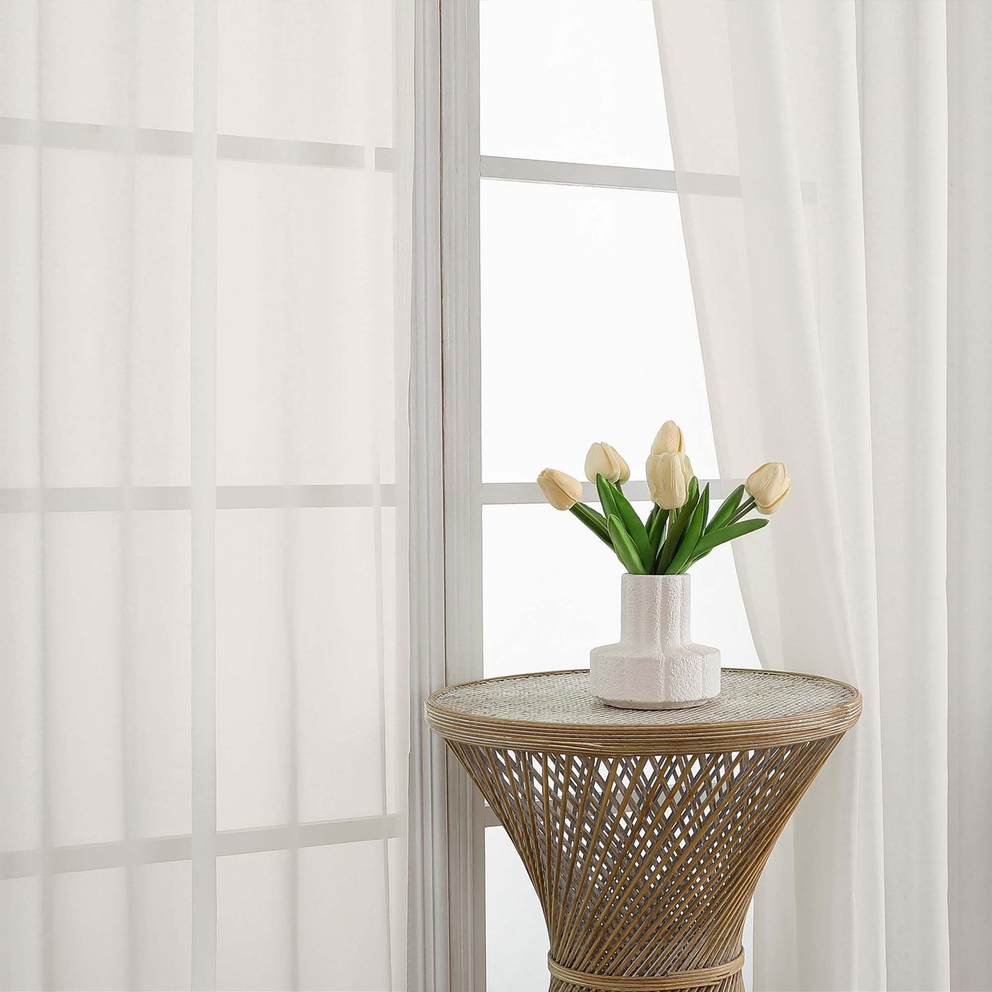 OWENIE Sheer Ivory Curtains, Sheer Curtains 63 inch Length 2 Panels Set, Rod Pocket Voile Fimly Sheer Drapes for Living Room Bedroom, 2pcs, Ivory, Each 59" W x 63" L