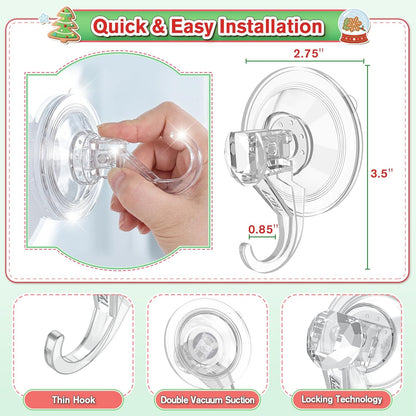 VIS'V Wreath Hanger - Heavy Duty Suction Cup Hooks | 22 LB Capacity, Removable & Reusable, Clear - 4 Pcs
