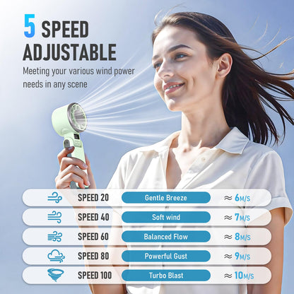 PlayHot Upgraded Portable Handheld Fan with 60°F Ice Cooling, Up tp 12Hrs Hand Held Portables Fans, 5 Speed 25550RPM Powerful Portable Fan Handheld, Hand/Neck/Desk Fan 3 IN 1(Green)