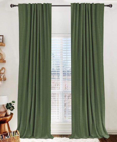100% Blackout Shield Linen Blackout Curtains for Bedroom 72 Inches Long, Back Tab/Rod Pocket Living Room Drapes, Thermal Insulated Blackout Curtains 2 Panels Set, 50" W x 72" L, Moss Green