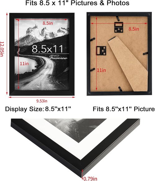8.5x11 Picture Frames Set of 3 by [Brand Name] - Shatter-Resistant Glass for Wall & Tabletop Display