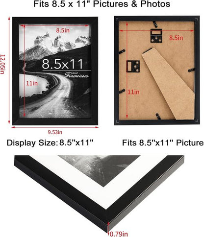 8.5x11 Picture Frames Set of 3 by [Brand Name] - Shatter-Resistant Glass for Wall & Tabletop Display