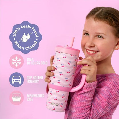 Ello Oasis 18oz Stainless Steel Tumbler - Stylish Preppy Cherries Design for On-the-Go Hydration