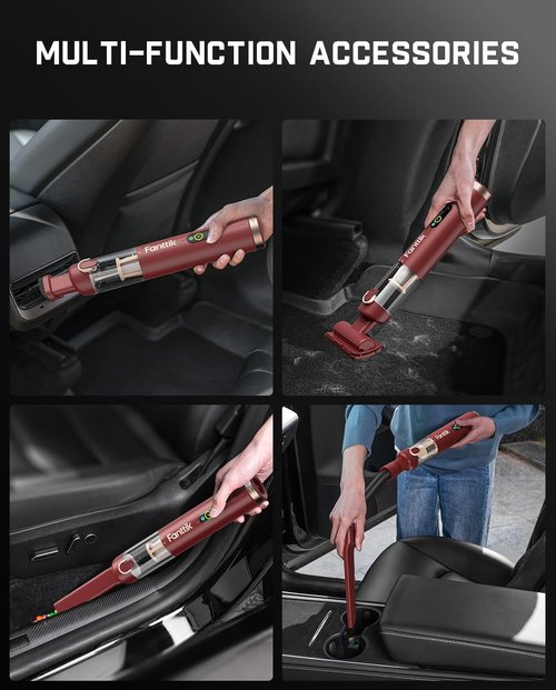 Fanttik Slim V10 APEX Cordless Car Vacuum - 4-in-1 Mini Handheld with 19kPa Suction Power | Smart Digital Display, 2 Modes (Red)