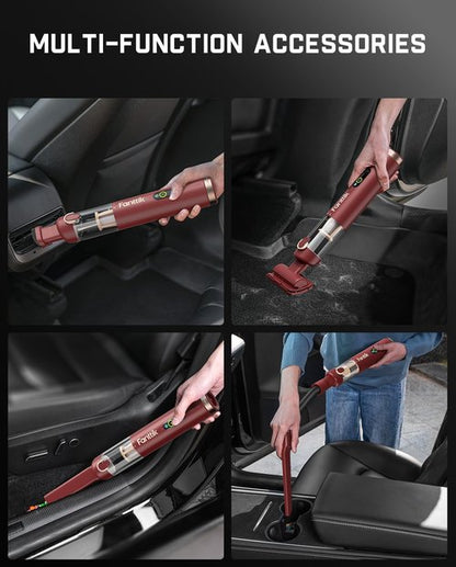 Fanttik Slim V10 APEX Cordless Car Vacuum - 4-in-1 Mini Handheld with 19kPa Suction Power | Smart Digital Display, 2 Modes (Red)