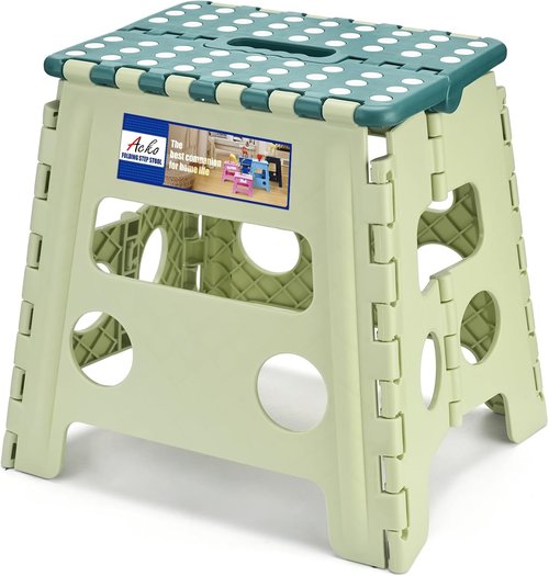 ACKO Folding Step Stool - Sturdy 13-Inch Collapsible Design | Supports Up to 300 lbs - Green