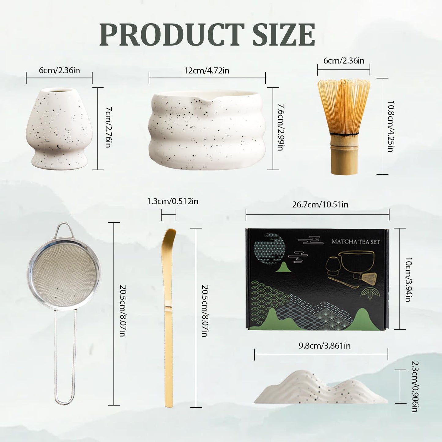 TOPCHANCES 7-Piece Elegant Matcha Kit: Bowl, Whisk, Scoop, Sifter, Towel - Perfect Set for Matcha Enthusiasts