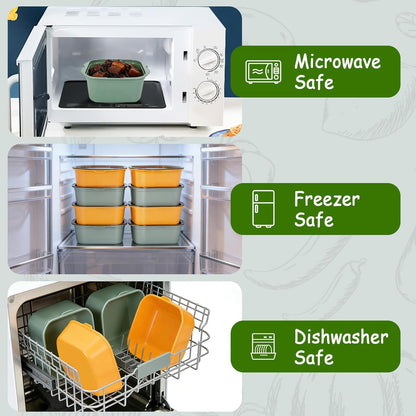 Skiennix 16 Pcs Square Food Storage Containers - BPA-Free Meal Prep Containers for School & Travel | Yellow & Avocado Green