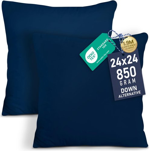 Utopia Bedding 24x24 Pillow Inserts, Set of 2, Navy – Indoor Decorative Throw Pillows for Bed, Sofa & Couch – Soft, Supportive & Fluffy Cushion Inserts