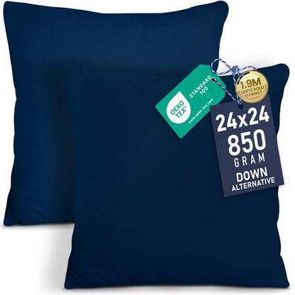 Utopia Bedding 24x24 Pillow Inserts, Set of 2, Navy – Indoor Decorative Throw Pillows for Bed, Sofa & Couch – Soft, Supportive & Fluffy Cushion Inserts
