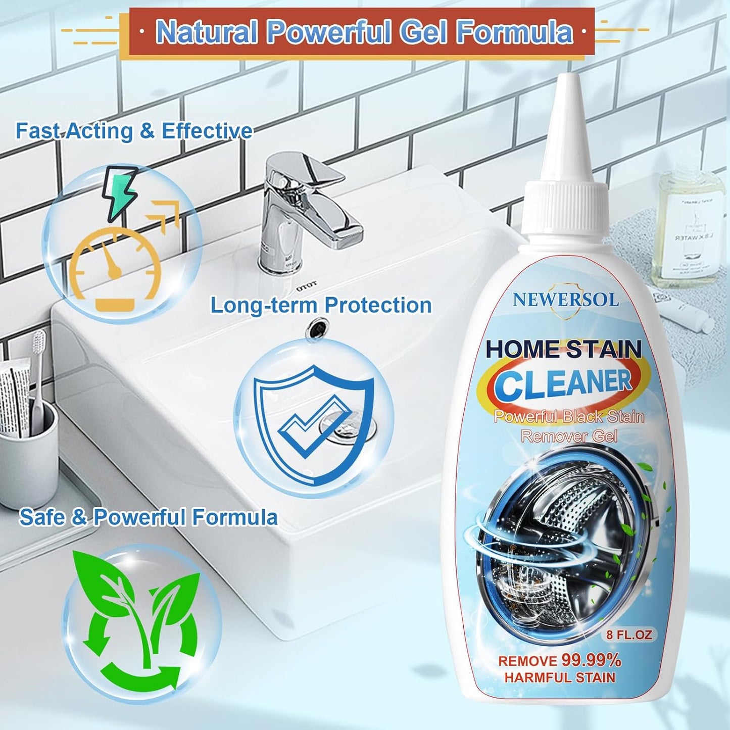 Skiennix Black Stain Remover Gel - Powerful Washing Machine & Grout Cleaner | 8 Fl Oz