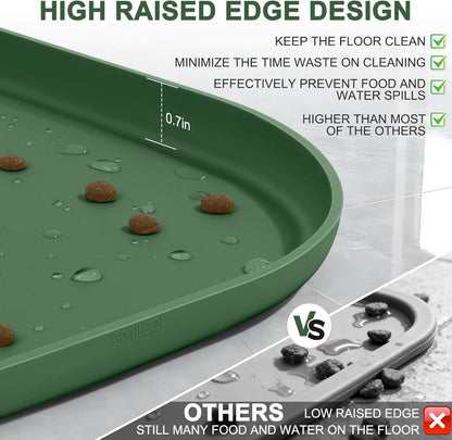 Skiennix Small Silicone Pet Food Mat - Waterproof Feeding Tray with Raised Edge | 12 x 12 x 0.7 Dark Olive