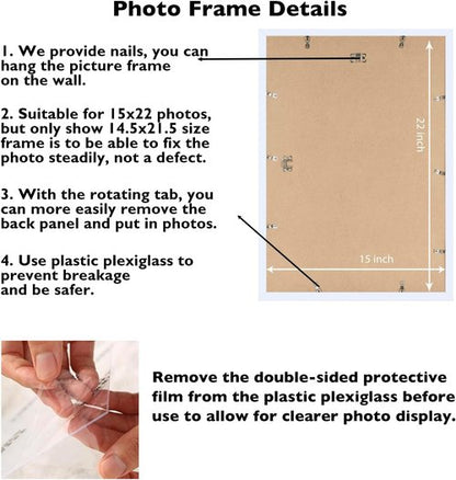 JCJMY 15x22 Picture Frame - White Wall Gallery Frame for Horizontal & Vertical Photos