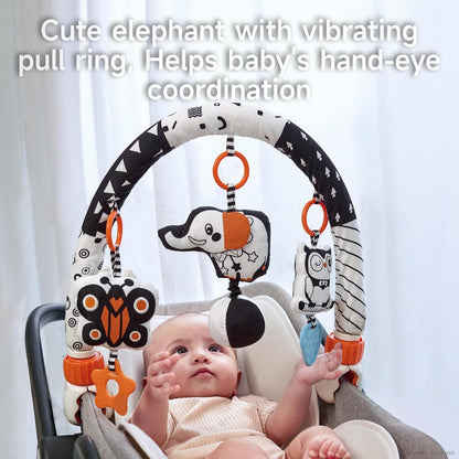TUMAMA Baby Car Seat Toys - Sensory Hanging Rattle Arch with Butterfly, Elephant & Owls | Musical Toy for Infants 0-12 Months