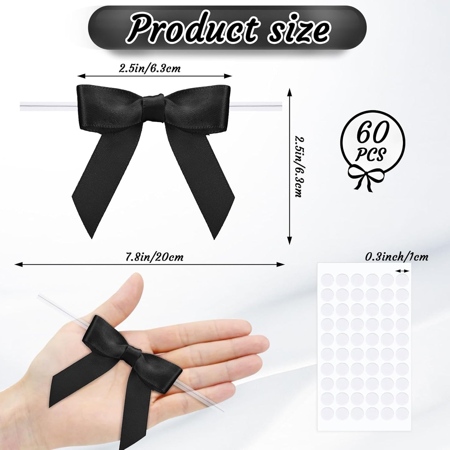 Skiennix 60 PCS Black Satin Ribbon Bows - 2.5" Premade Ties for Crafts, Gift Wrapping & Decorations