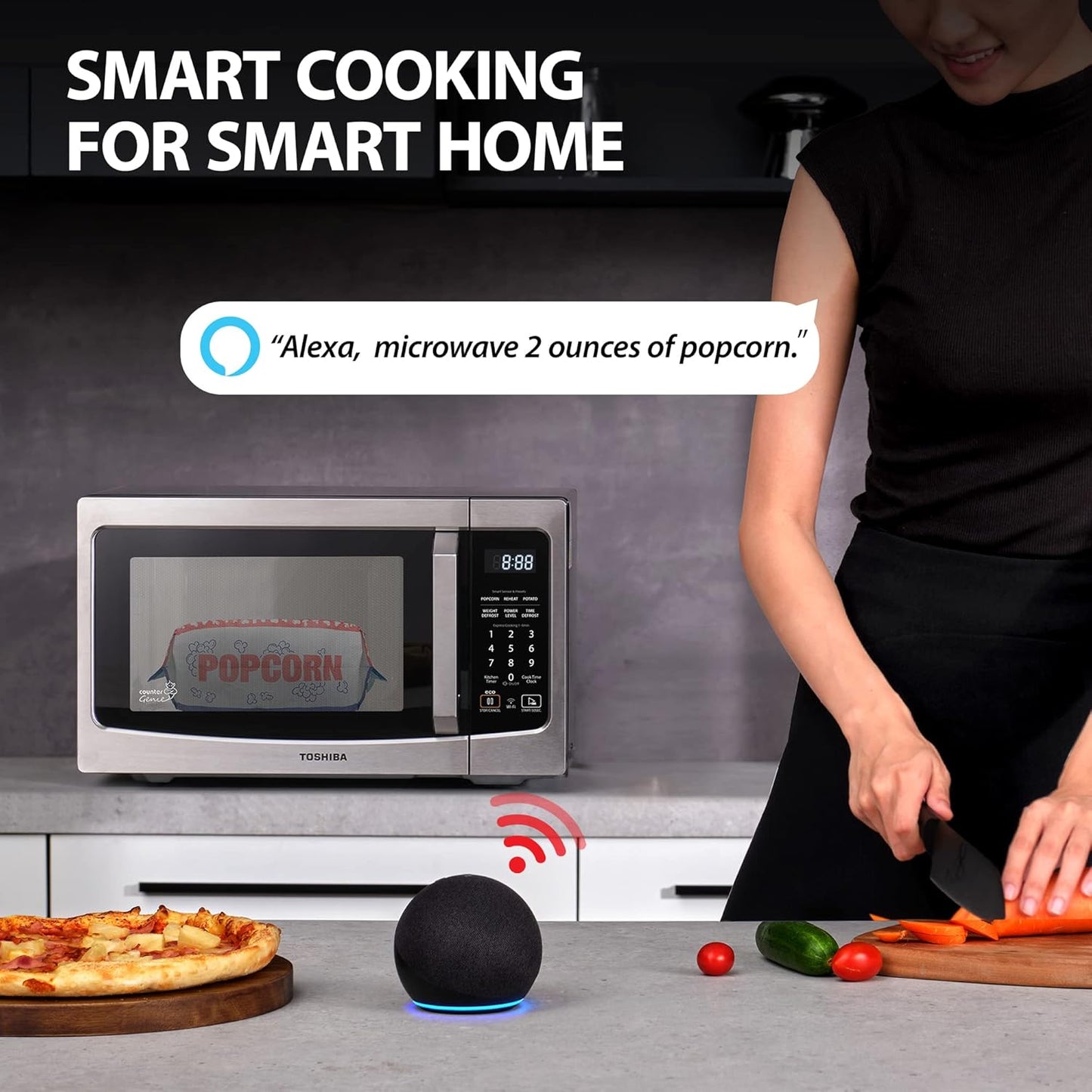 TOSHIBA Smart Countertop Microwave - 1100W, 1.3 Cu Ft, Alexa Compatible, Sensor Reheat, Stainless Steel