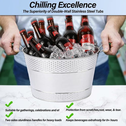 2pcs 7 Gallon Galvanized Tub, Large Ice Bucket for Parties, Mimosa Bars with Carry Handles, Galvanized Buckets for Champagne, Cocktails, Beer, Wine, and Other Drinks