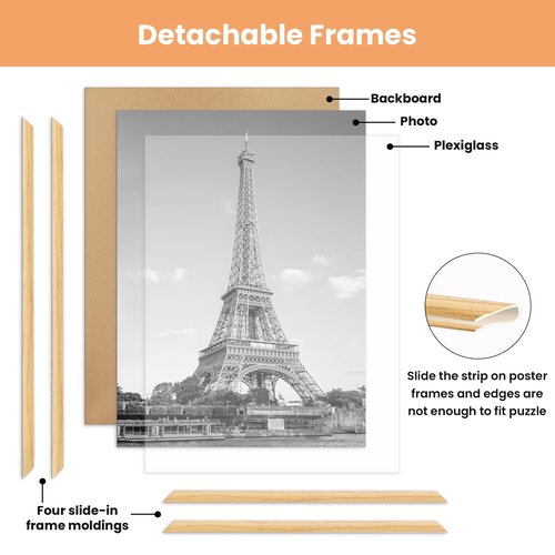 upsimples 12x16 Picture Frame Natural 3 Pack, Scratch-Proof Poster Frames 12 x 16 for Photo Gallery - Slide-In Strips, Horizontal or Vertical Wall Mounting