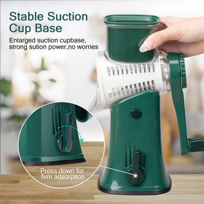 Rotary cheese grater - hand-cranked,5in1 washable & easy to clean - perfect for chefs, cuts cheese, veggies, fruits, nuts, crackers - upgraded model with strong suction-Hand Crank Cheese Grater