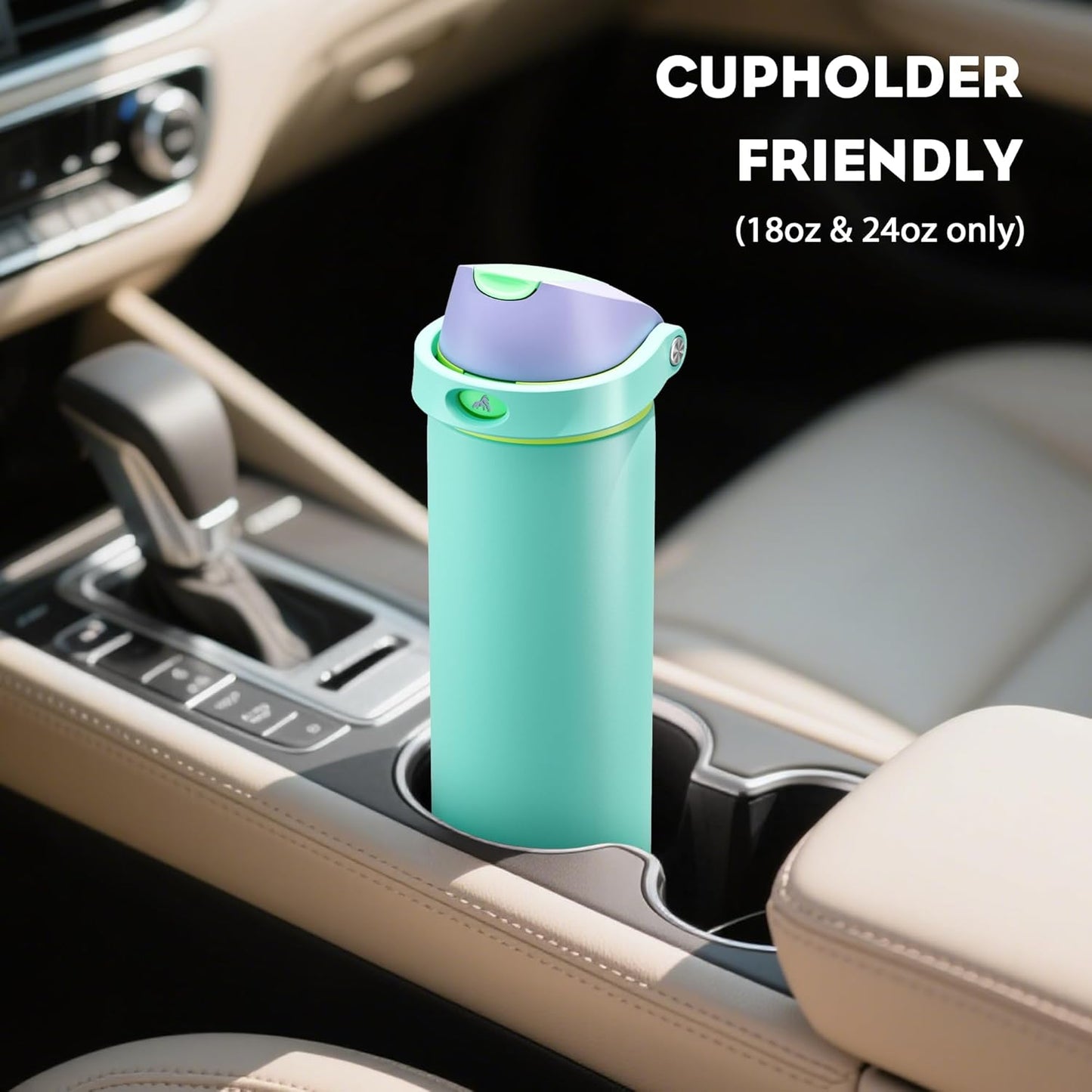 POWCAN 18 oz Insulated Water Bottle - 2-in-1 Push-Button Spout & Quick-Flip Straw | Leakproof, Cold for 24Hrs, Fits Car Cup Holder, Stainless Steel (Sea Princess)