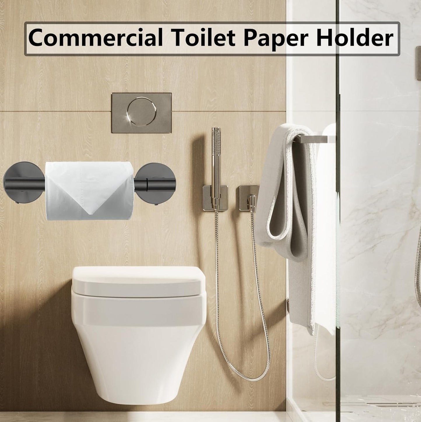 Skiennix Toilet Paper Holder - Double Post Pivoting Design, Rustproof Stainless Steel | Fits Mega Rolls, Black