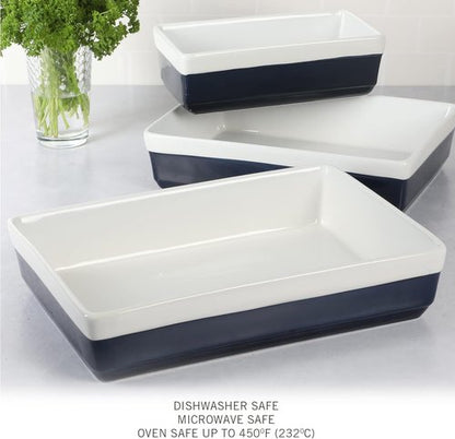 Martha Stewart 3-Piece Stoneware Bakeware Set - Durable Cobalt Blue Baking Dish & Casserole Set