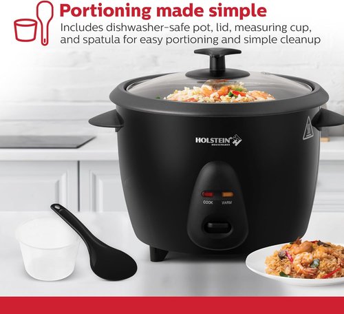 Holstein Housewares Rice Cooker - 16-Cup Capacity with One-Touch Operation | Black, Perfect for Rice & Grains