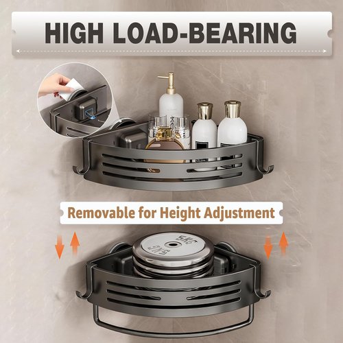 Conworld Corner Shower Caddy - No-Drill Suction Shelf Organizer for Bathrooms | Aluminum, 2-Pack, Gunmetal Gray